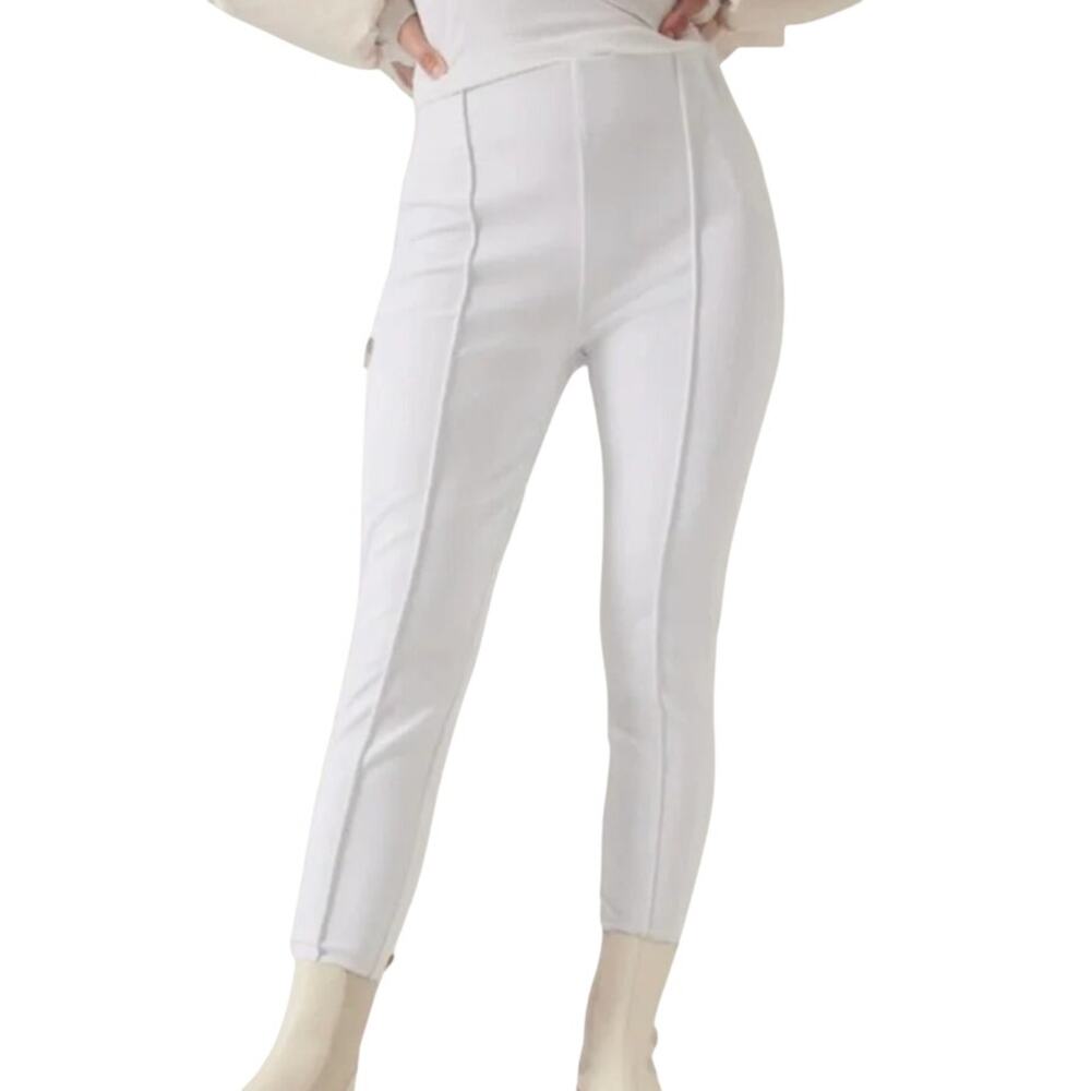 Athleta Glacier Snow White Pintuck Elastic Waist Center Seam Skinny Pants II